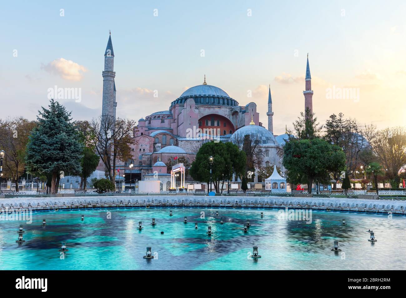 Hagia Sophia and the park fountain, Sultanahmet, Istanbul, Turkey Stock ...
