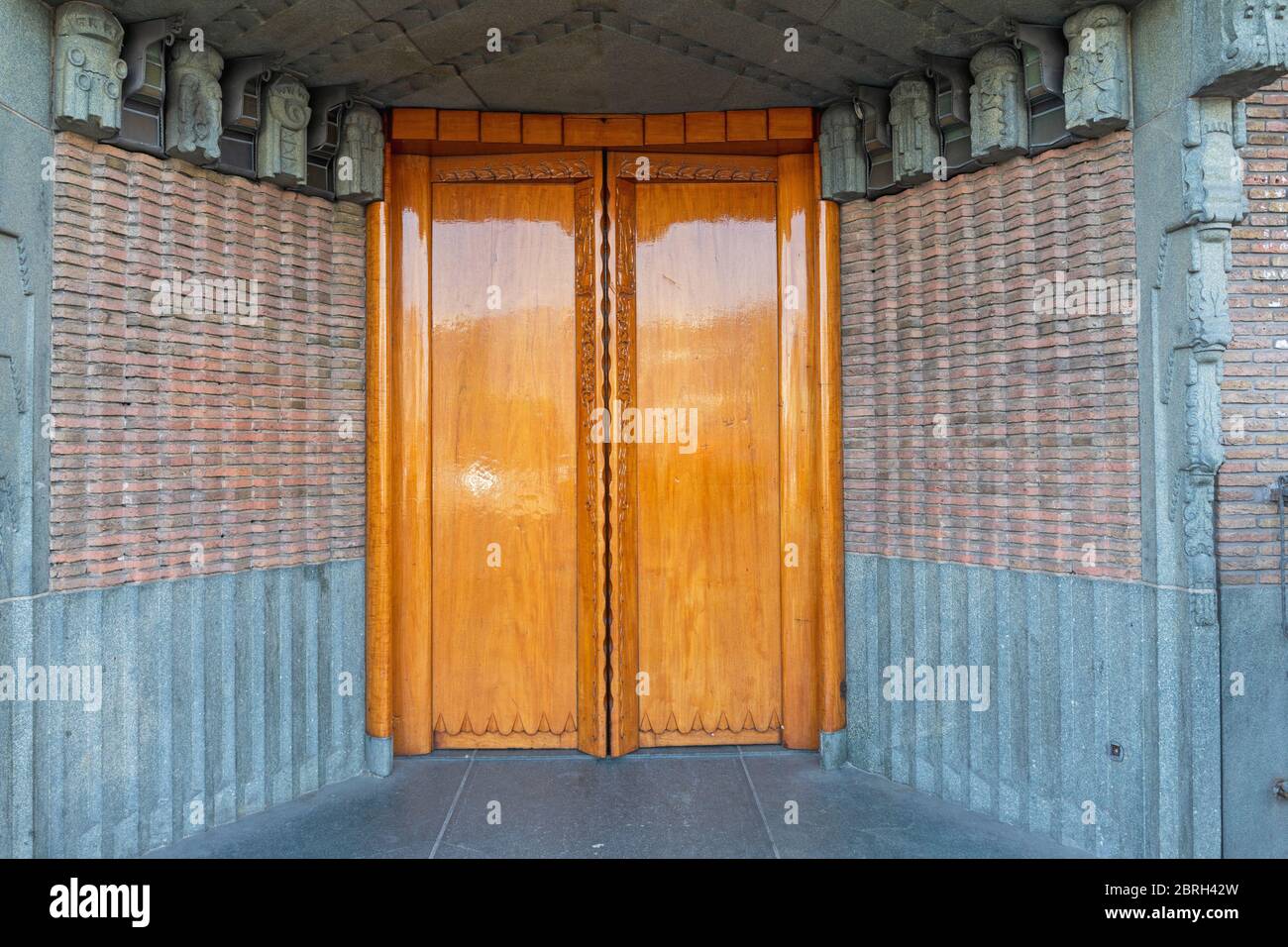 High Gloss Lacquer Finish at Double Wooden Doors Stock Photo Alamy