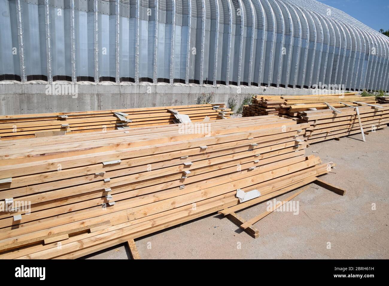 The boards are built to be stored at the construction site. Boards for construction Stock Photo