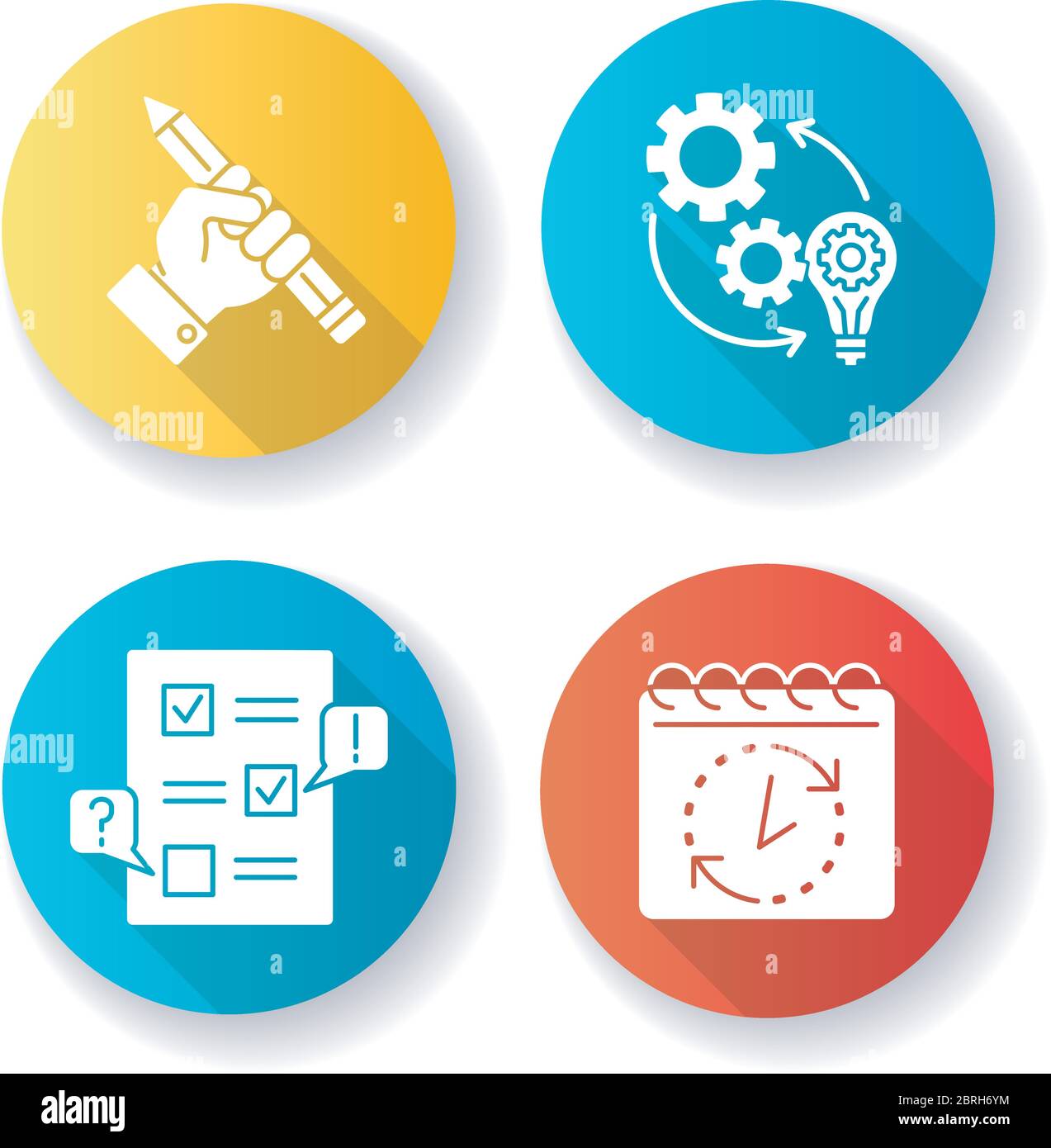 Technical project flat design long shadow glyph icons set Stock Vector