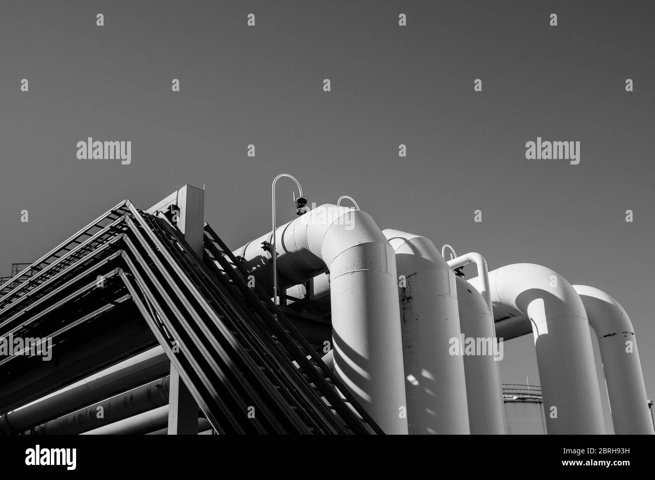 Pipeline and pipe rack of petroleum industrial plant. Offshore Industry oil and gas production