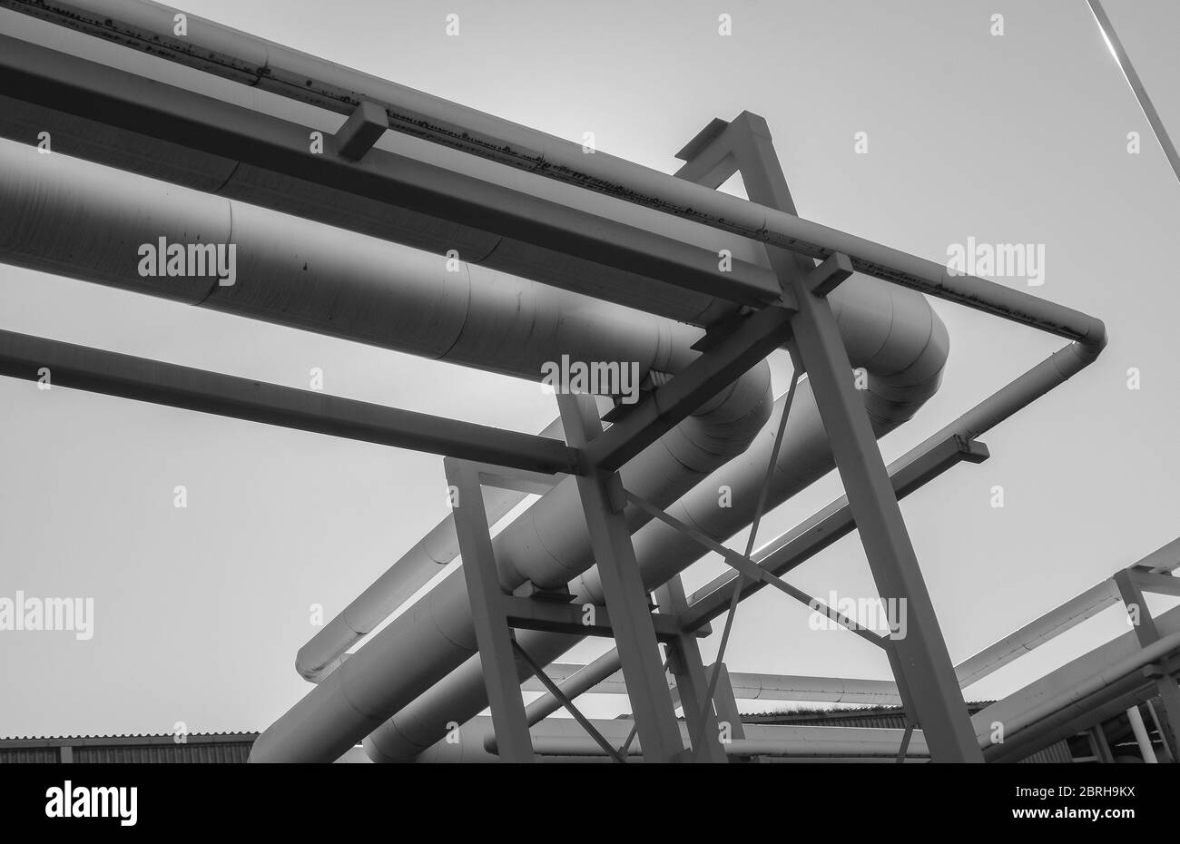 Pipeline and pipe rack of petroleum industrial plant. Offshore Industry oil and gas production