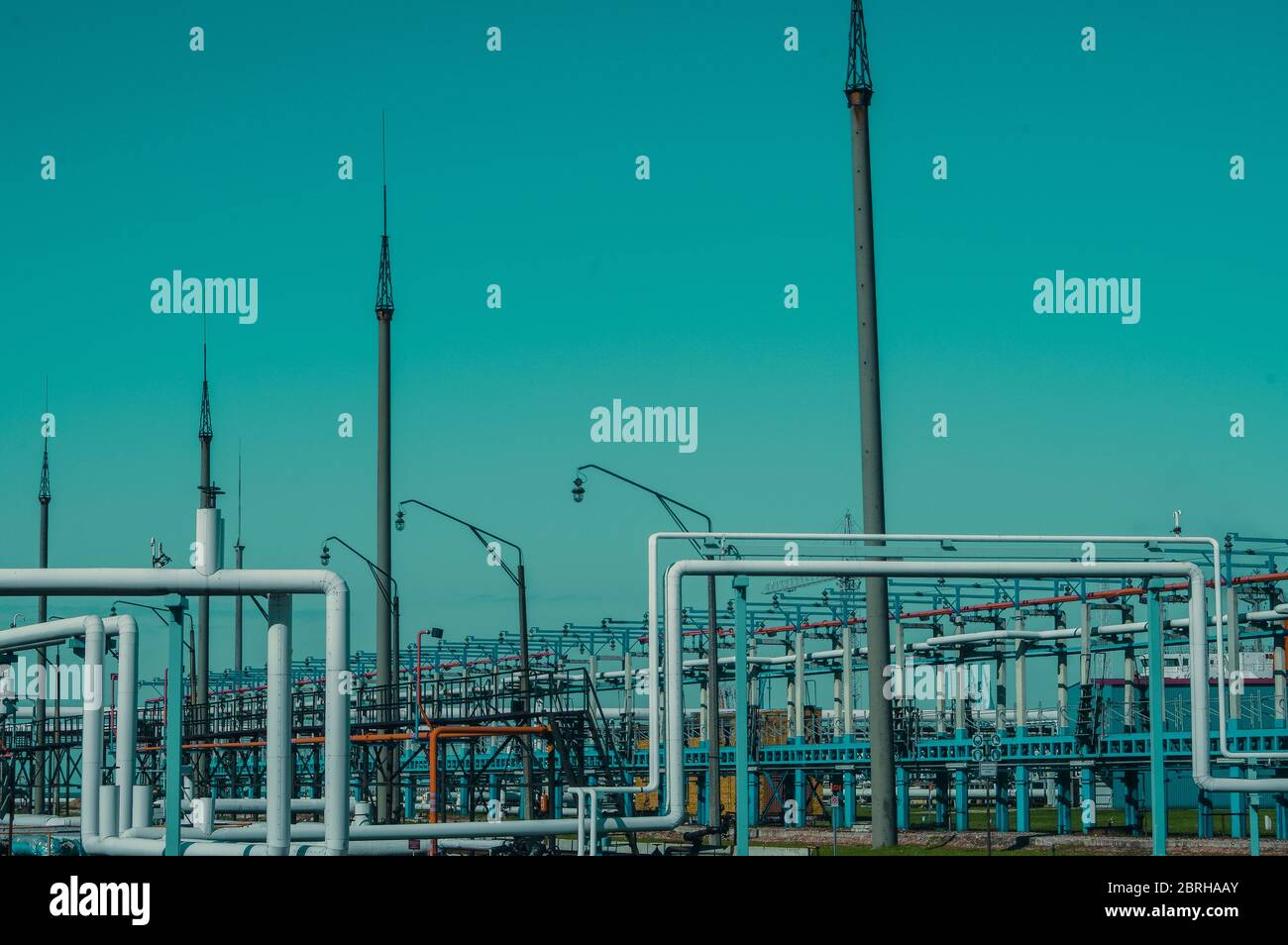 Pipeline and pipe rack of petroleum industrial plant. Offshore Industry ...