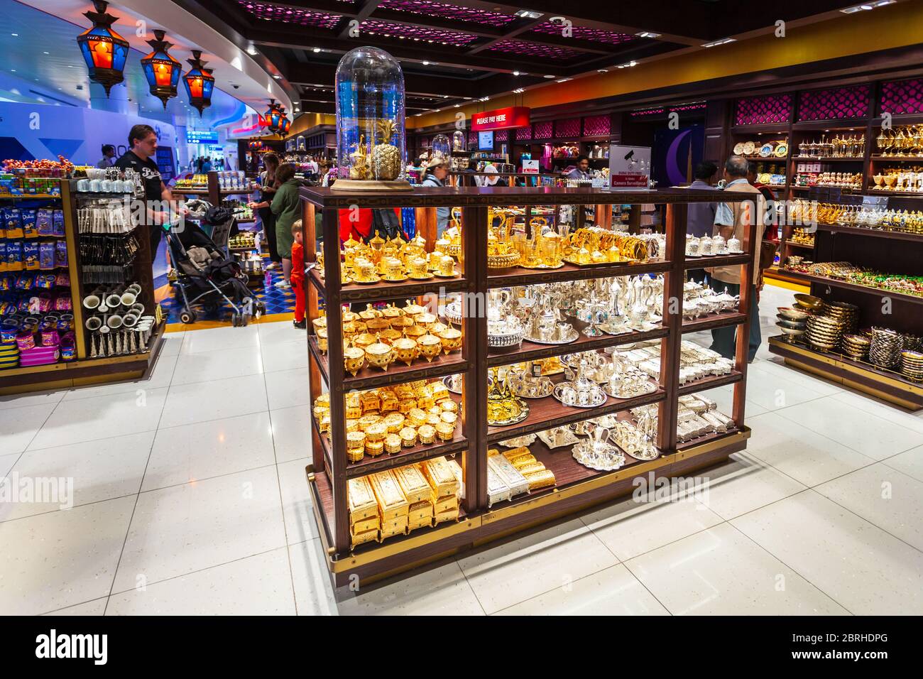 DUBAI, UAE MARCH 02, 2019 Traditional arabic tea pot souvenir in the