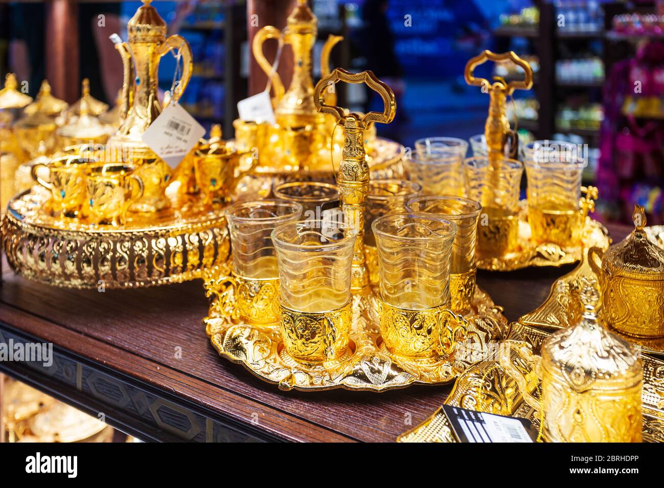 DUBAI, UAE - MARCH 02, 2019: Traditional arabic tea pot souvenir in the  duty free zone in the Dubai International Airport in UAE Stock Photo - Alamy