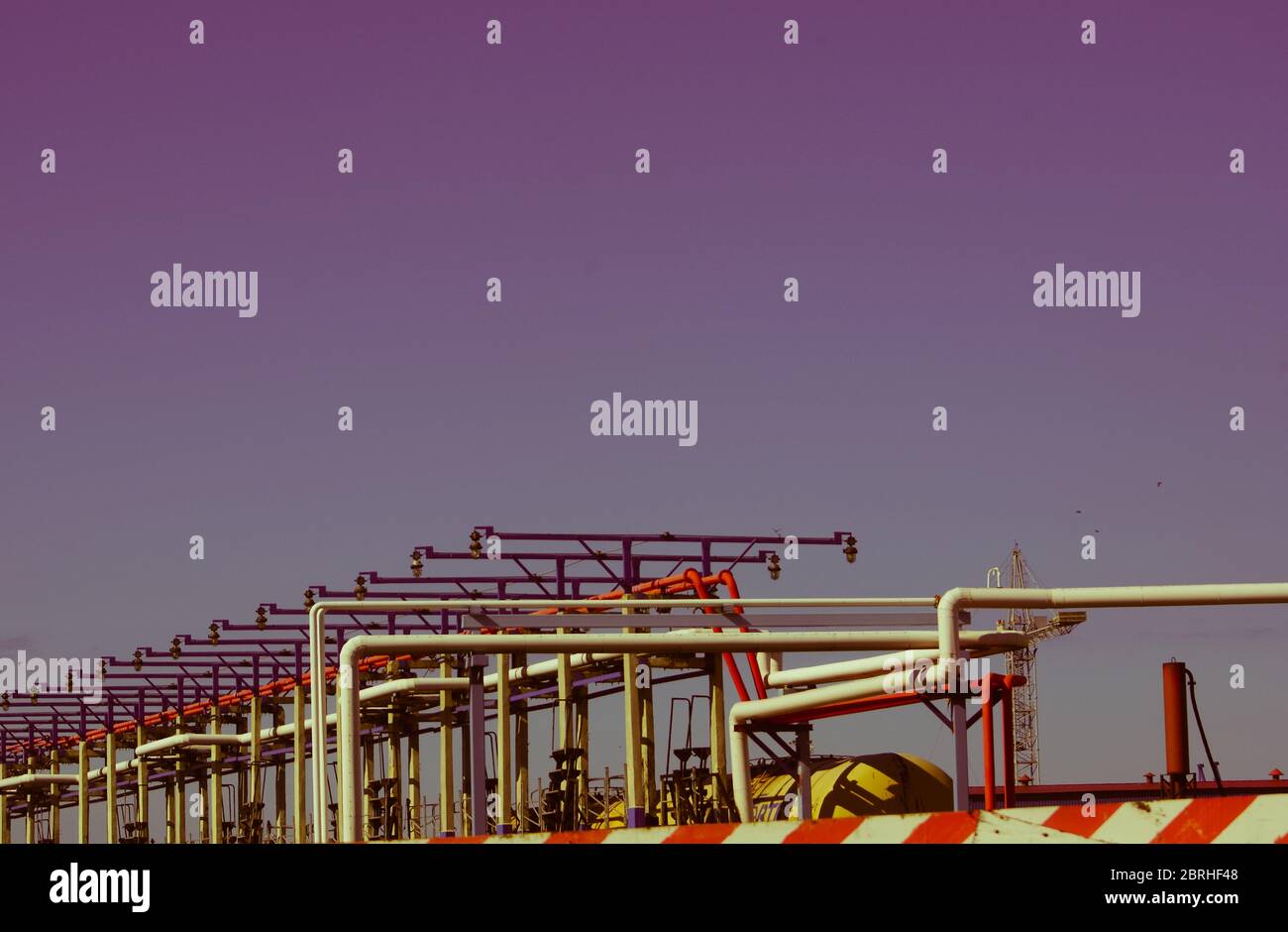 Pipeline and pipe rack of petroleum industrial plant. Offshore Industry ...
