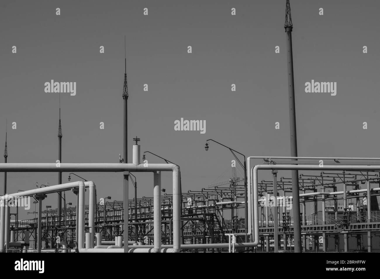 Pipeline and pipe rack of petroleum industrial plant. Offshore Industry