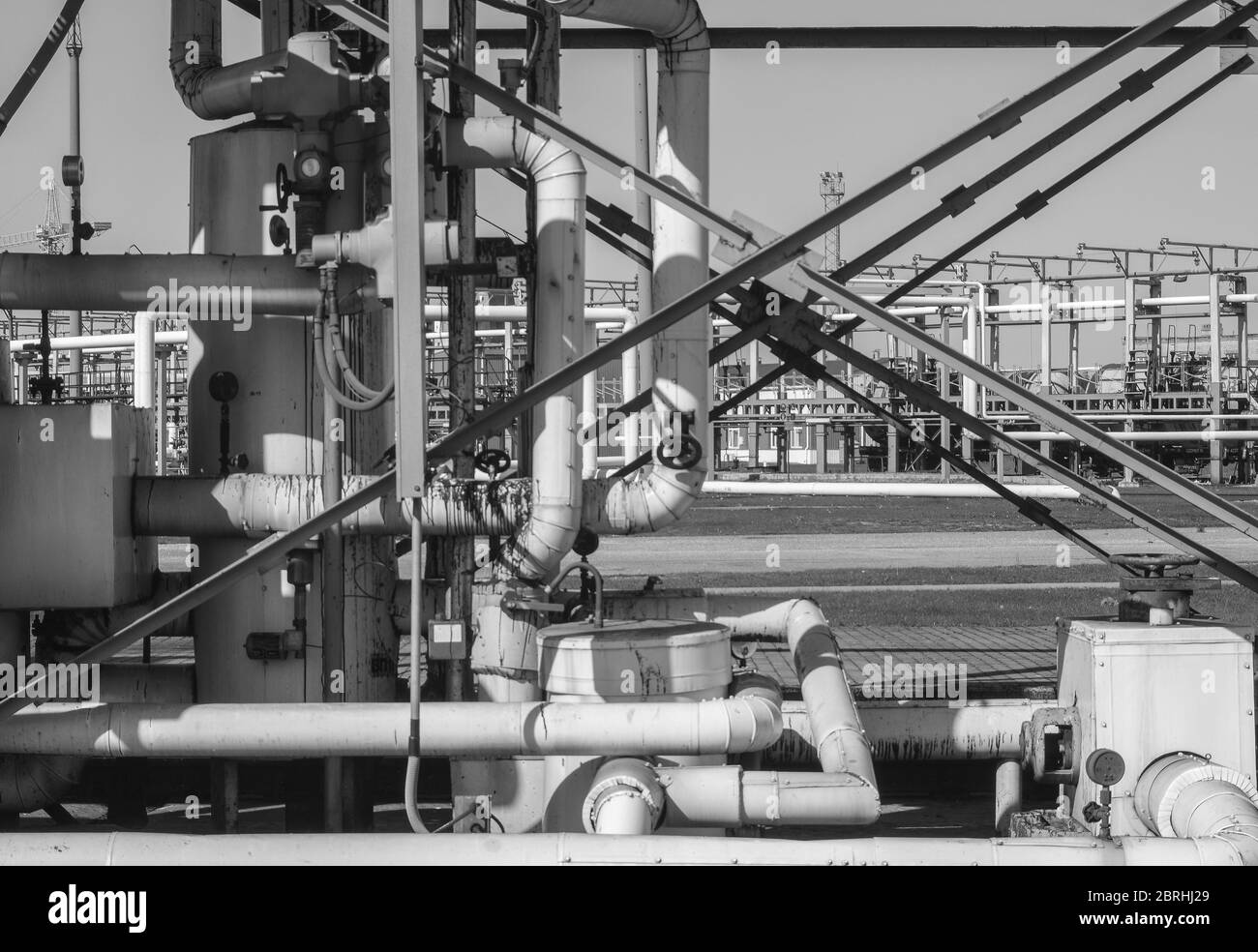 Pipeline and pipe rack of petroleum industrial plant. Offshore Industry