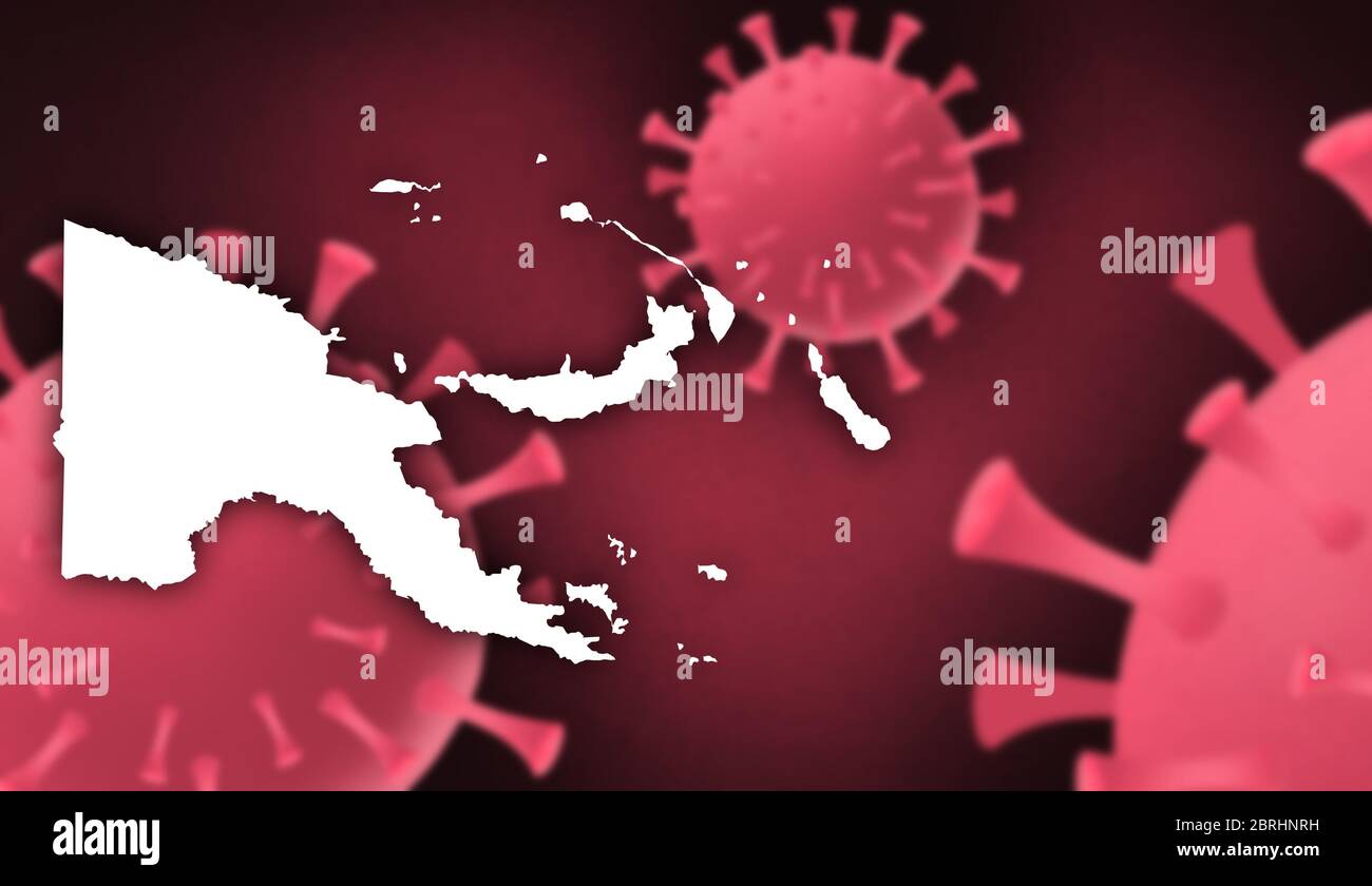 Papua New Guinea corona virus update with  map on corona virus background,report new case,total deaths,new deaths,serious critical,active cases,total Stock Photo