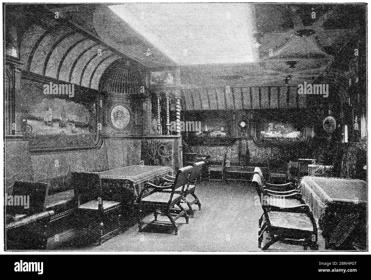 Salon of a German transatlantic ocean liner SS Kaiser Wilhelm der Grosse. Illustration of the 19th century. White background. Stock Photo