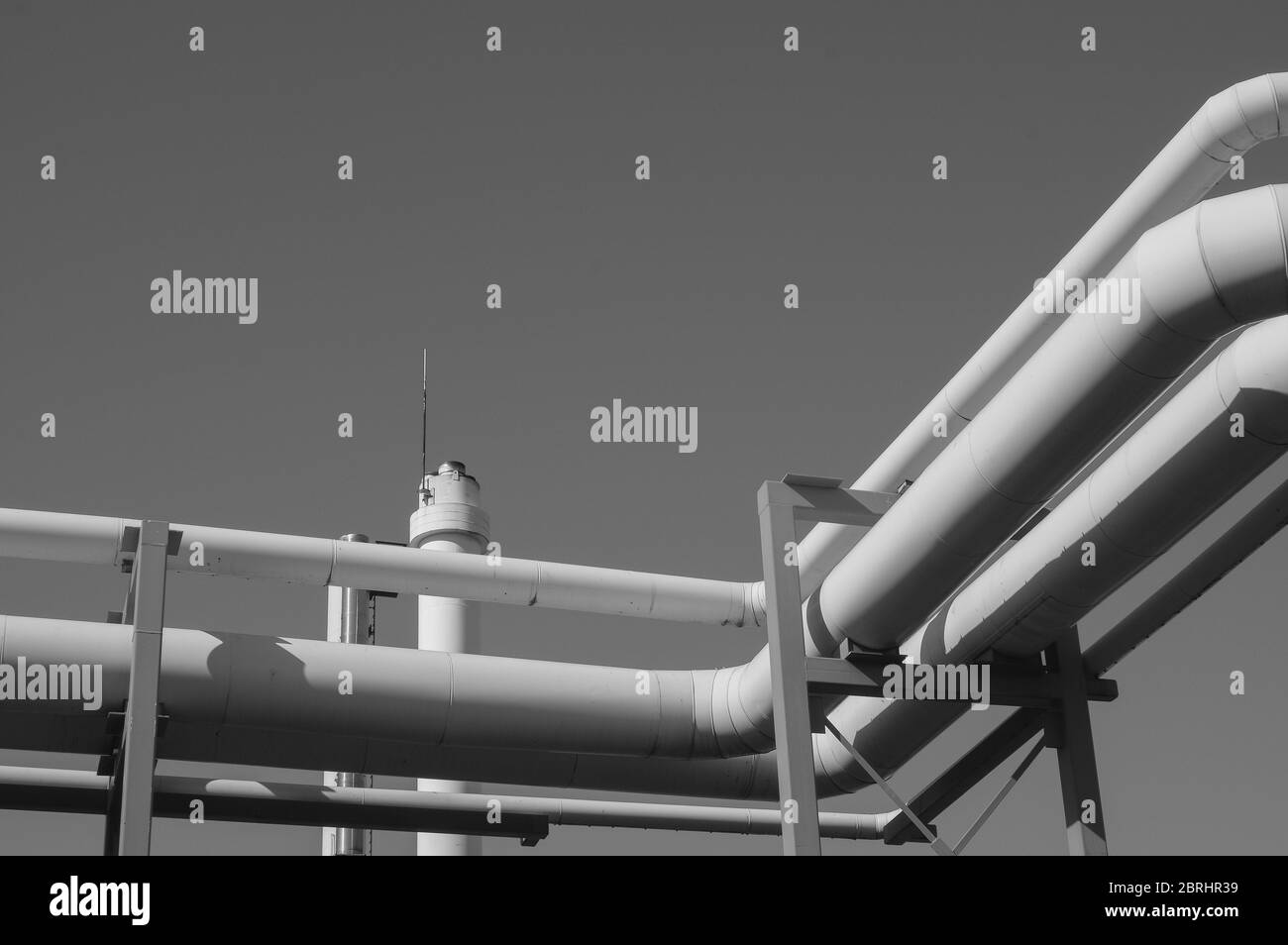 Pipeline and pipe rack of petroleum industrial plant. Offshore Industry oil and gas production