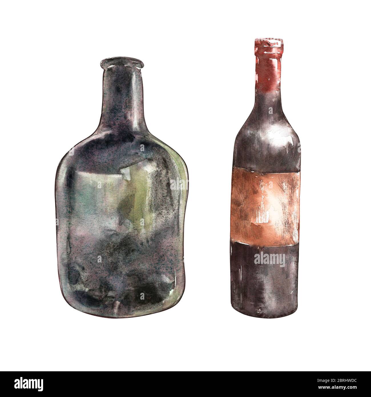 Set A bottles of wine. Isolated on white background. Hand drawn ...