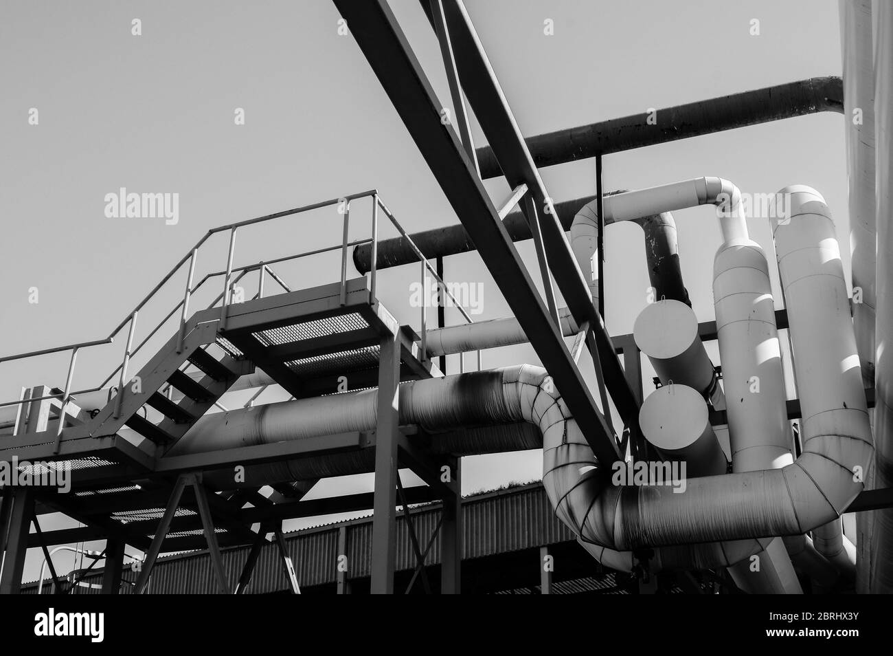 Pipeline and pipe rack of petroleum industrial plant. Offshore Industry oil and gas production