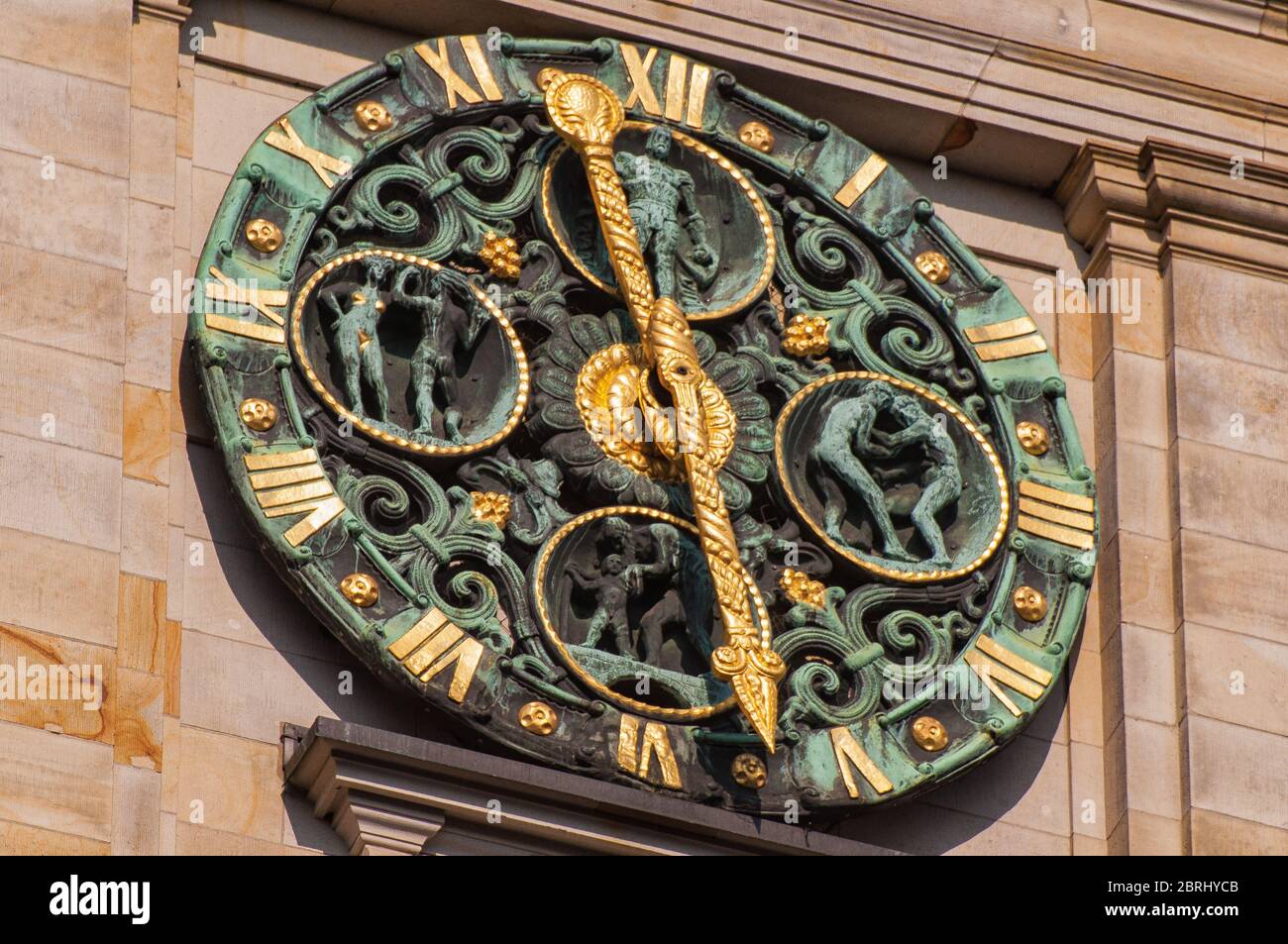 The tower clock on the Hamburg stock exchange Stock Photo