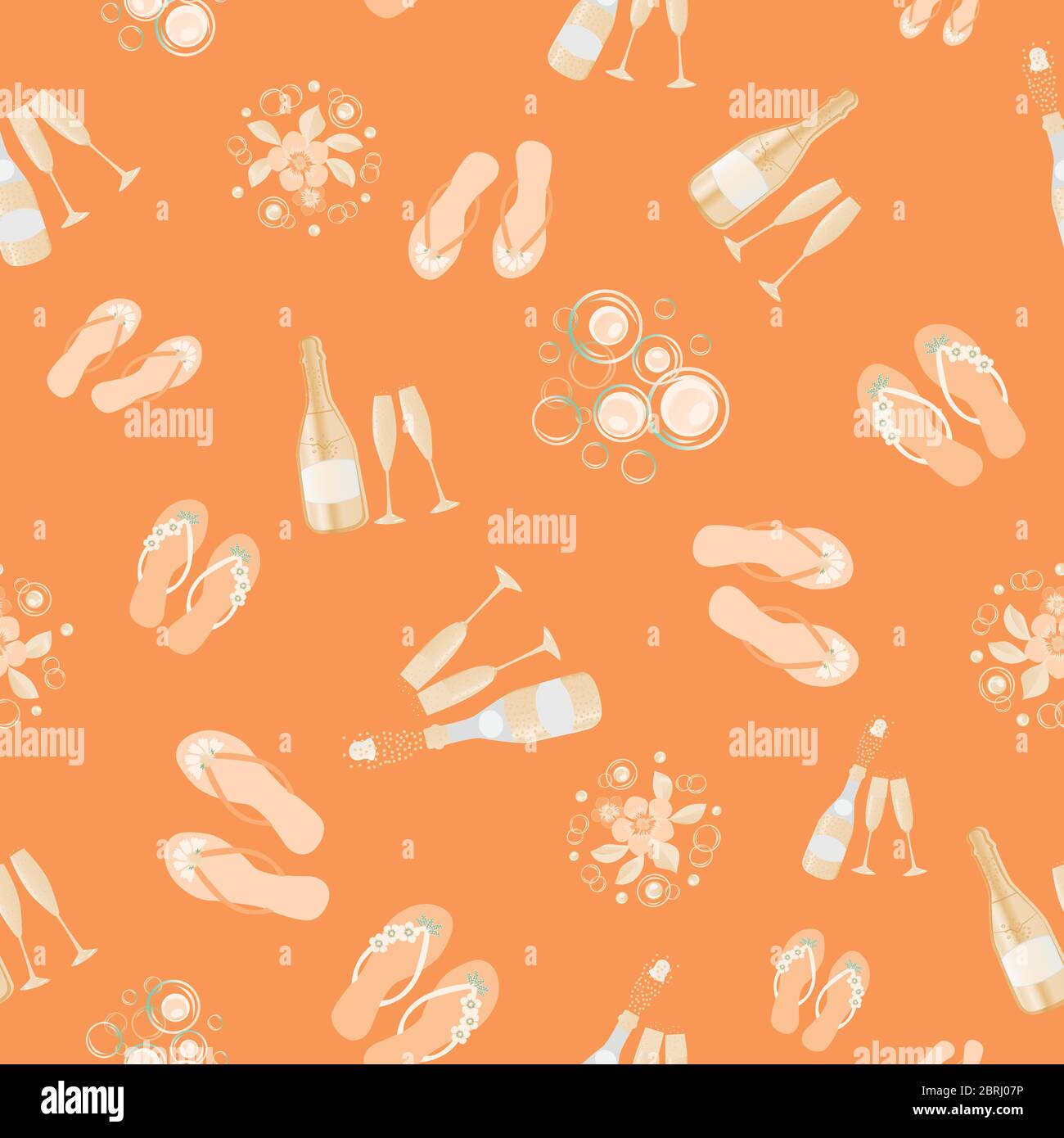 Flip flop shoe and Champagne bubbles vector seamless pattern background ...