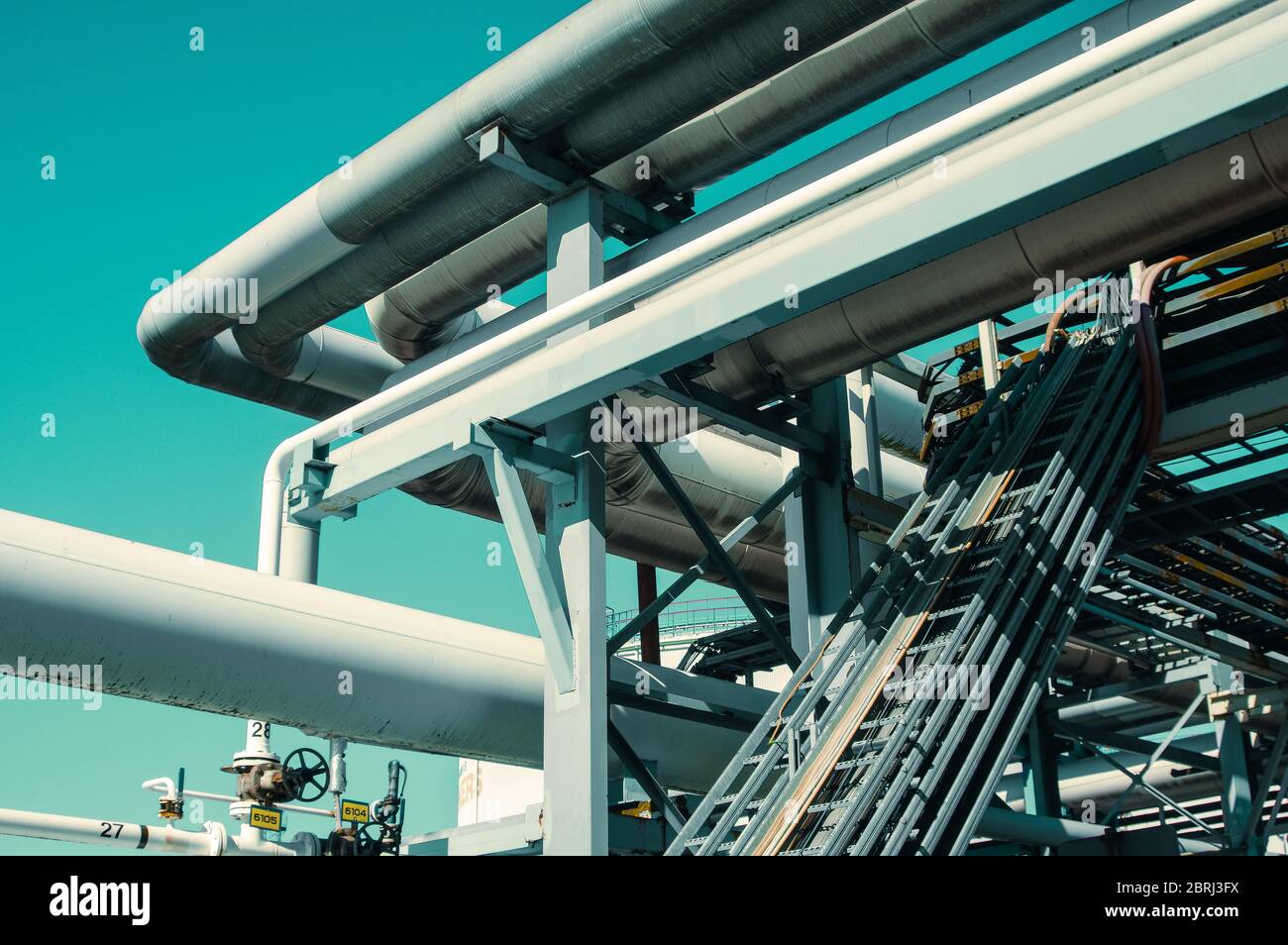 Pipeline and pipe rack of petroleum industrial plant. Offshore Industry ...