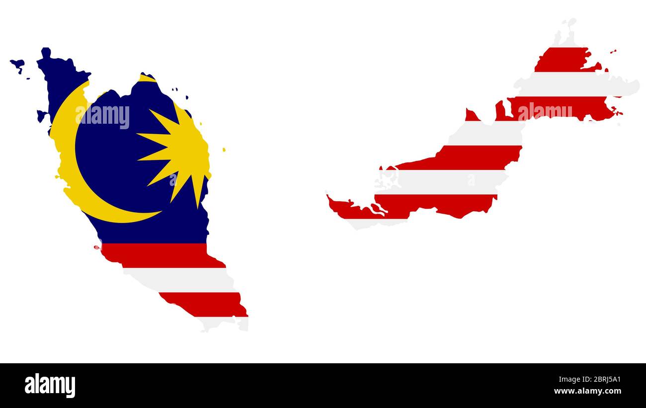 Malaysia map with flag texture on  white background, illustration,textured , Symbols of Malaysia,for advertising ,promote, TV commercial, ads, web des Stock Photo