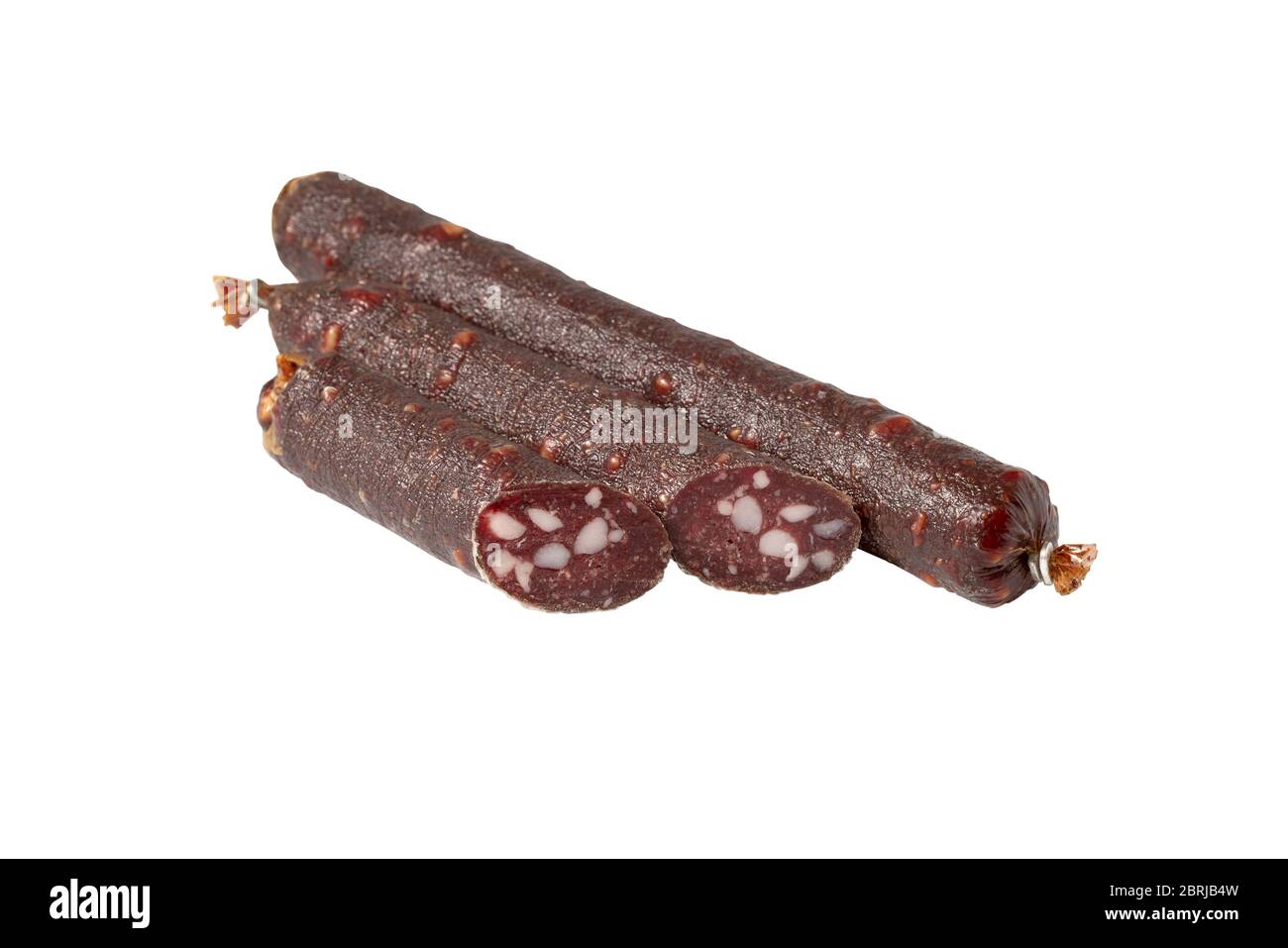 Smoked and air dried sausages, Dry sausage isolated on white background