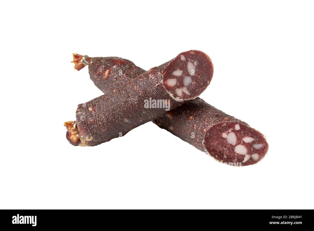 Smoked and air dried sausages, Dry sausage isolated on white background