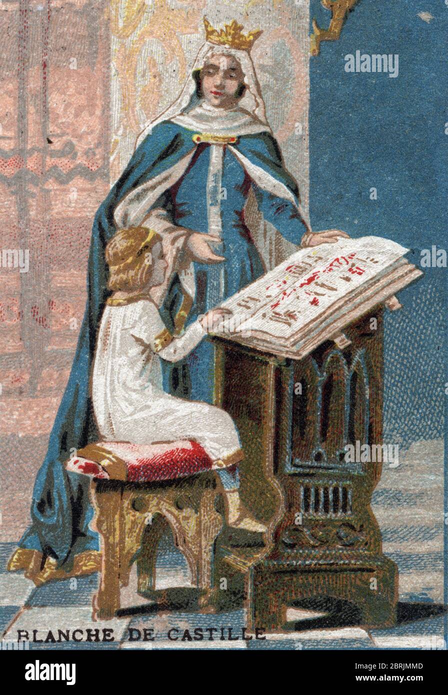 'La reine Blanche de Castille donne une lecon au futur roi Louis IX (saint Louis) (1214-1270) enfant' (Saint Louis (Louis IX) being taught by His Moth Stock Photo