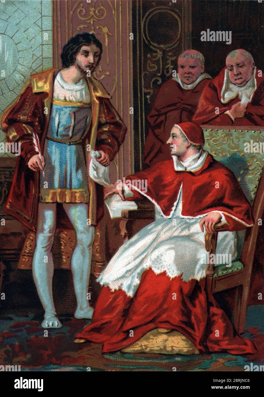 'Signature du Concordat de Bologne le 18/08/1516 entre le roi de France Francois Ier et le pape Leon (Leo) X' (The Concordat of Bologna in 1516 betwee Stock Photo