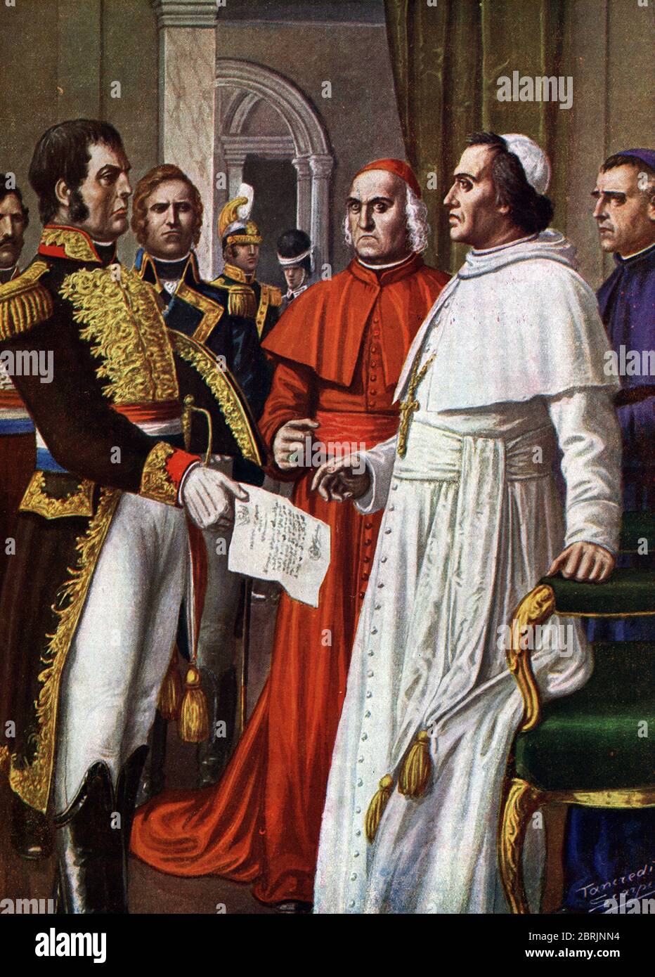 'Le pape Pie VII, prisonnier au chateau de Fontainebleau, consent a signer, le 25/01/1813, le Concordat de Fontainebleau (1813), par lequel il abdique Stock Photo
