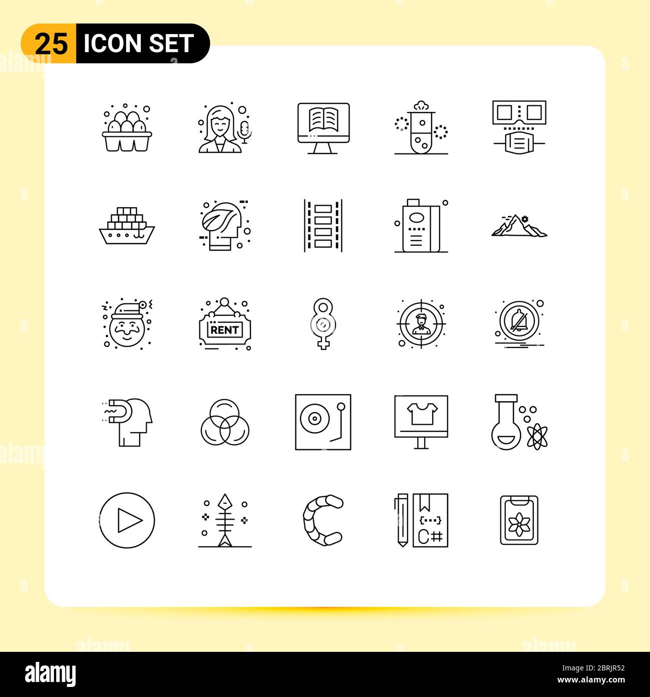 25 Universal Lines Set for Web and Mobile Applications protection, glasses, book, thermal energy, radioactivity Editable Vector Design Elements Stock Vector
