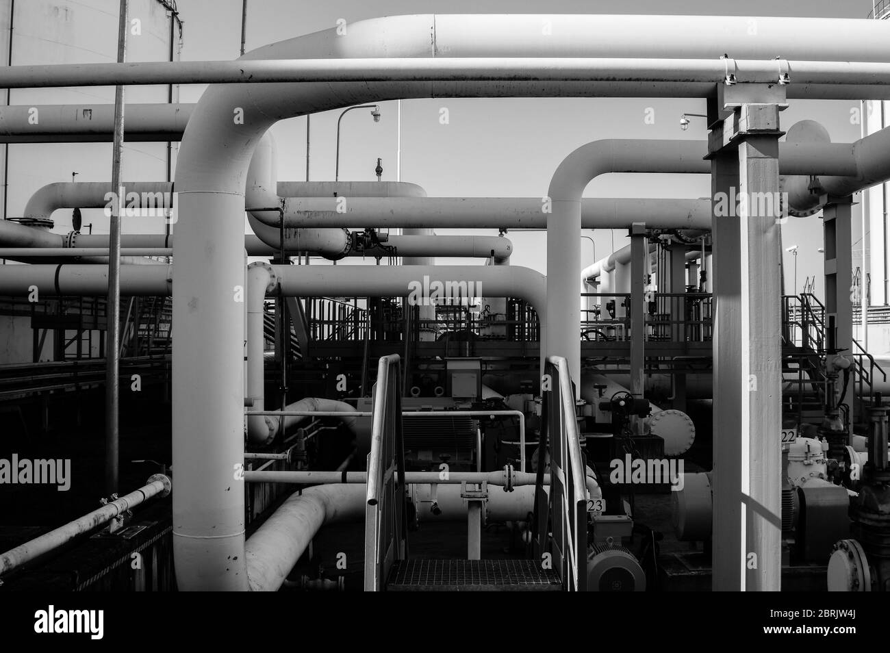 Pipeline and pipe rack of petroleum industrial plant. Offshore Industry