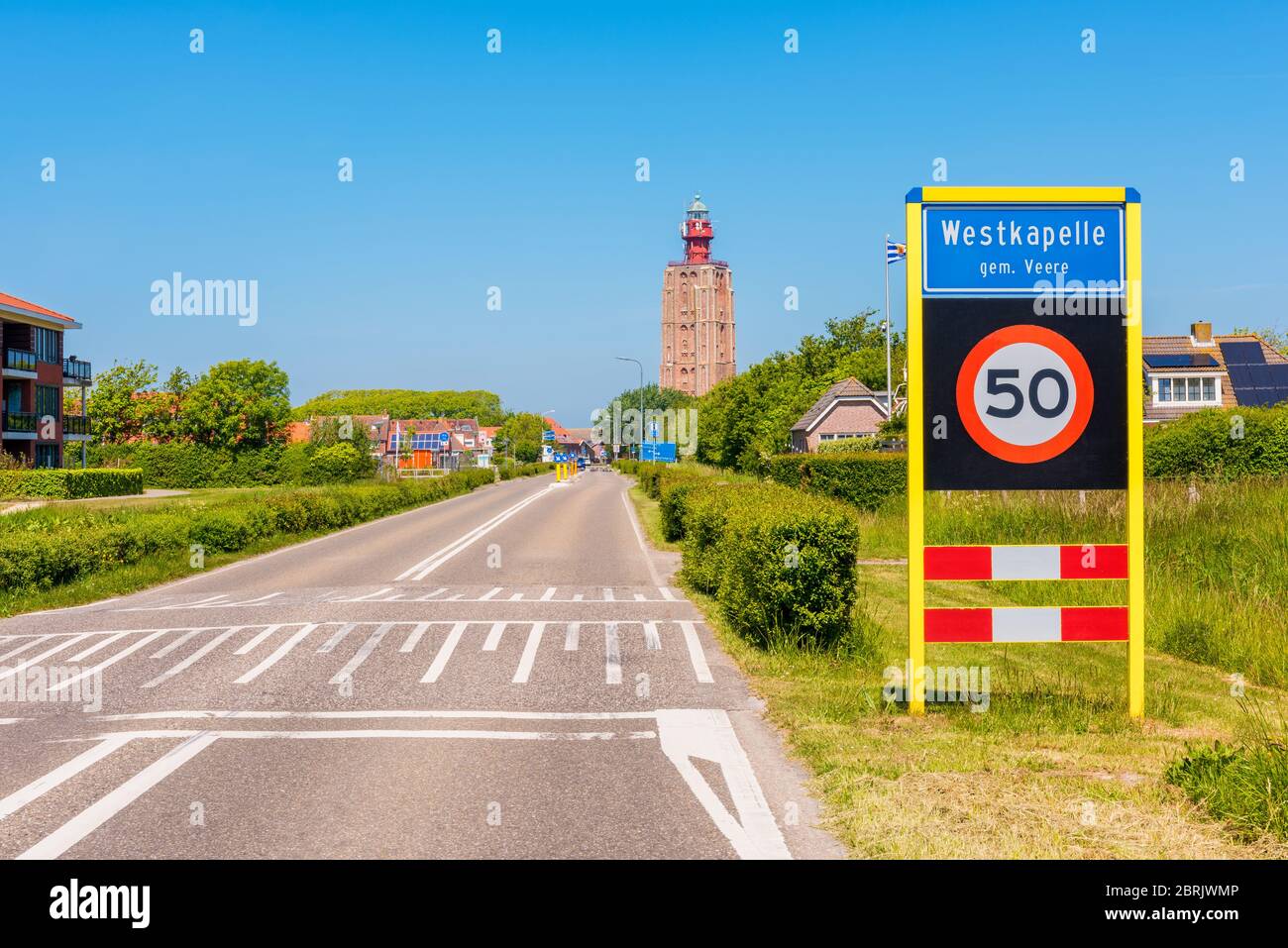 Entrance Sign to Westkapelle, a small coastal city with about 2,600 inhabitants in the province of Zeeland, Netherlands. Stock Photo