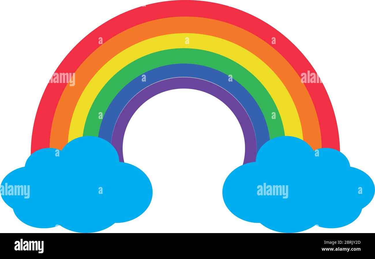 rainbow and clouds icon over white background, line style, vector ...