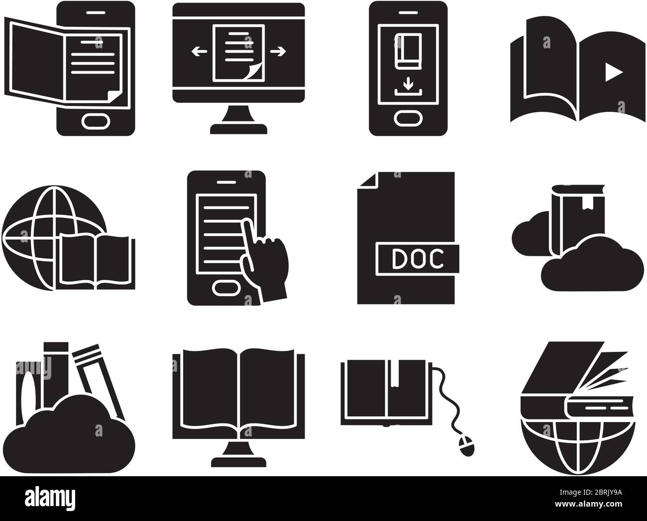 technology devices and online learning icon set over white background ...
