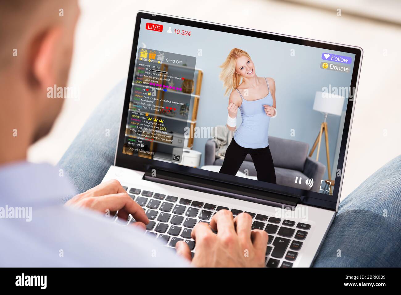 Streaming Live Dancing Video On Laptop Computer Stock Photo