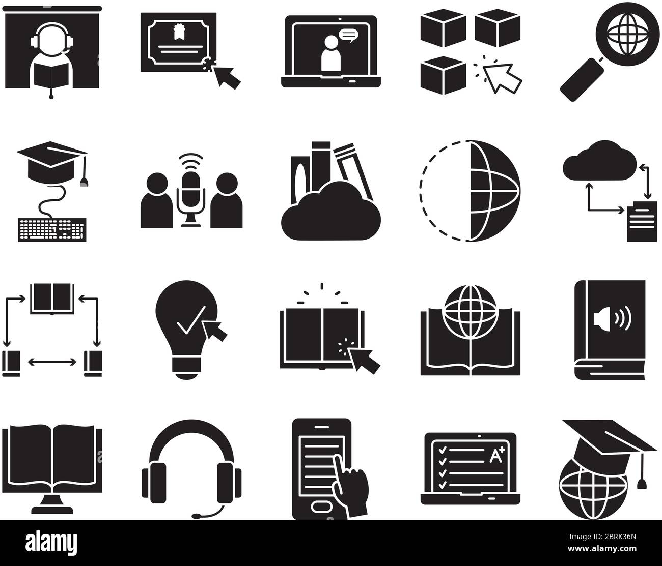 headphones and online learning icon set over white background, silhouette  style, vector illustration Stock Vector Image & Art - Alamy