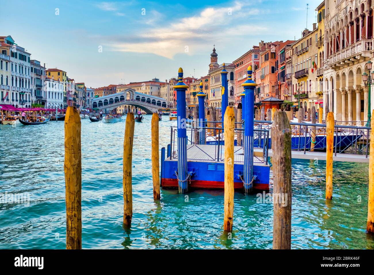 Moorings in Canal Grande near the Ponte di Rialto, Venice, Italy Stock Photo