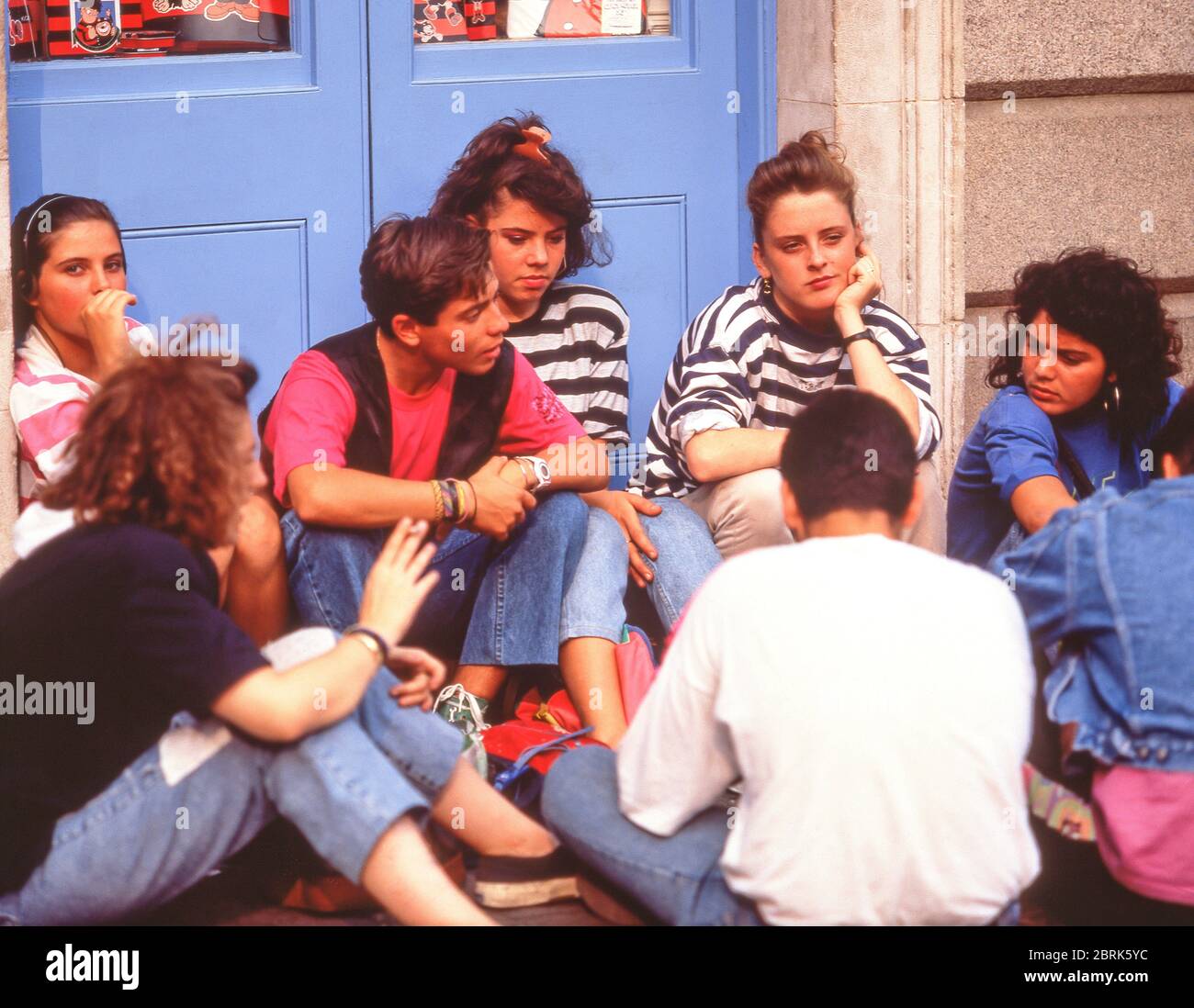 Group of Italian students in Piazza delle Erbe, Verona, Verona Province, Veneto Region, Italy Stock Photo