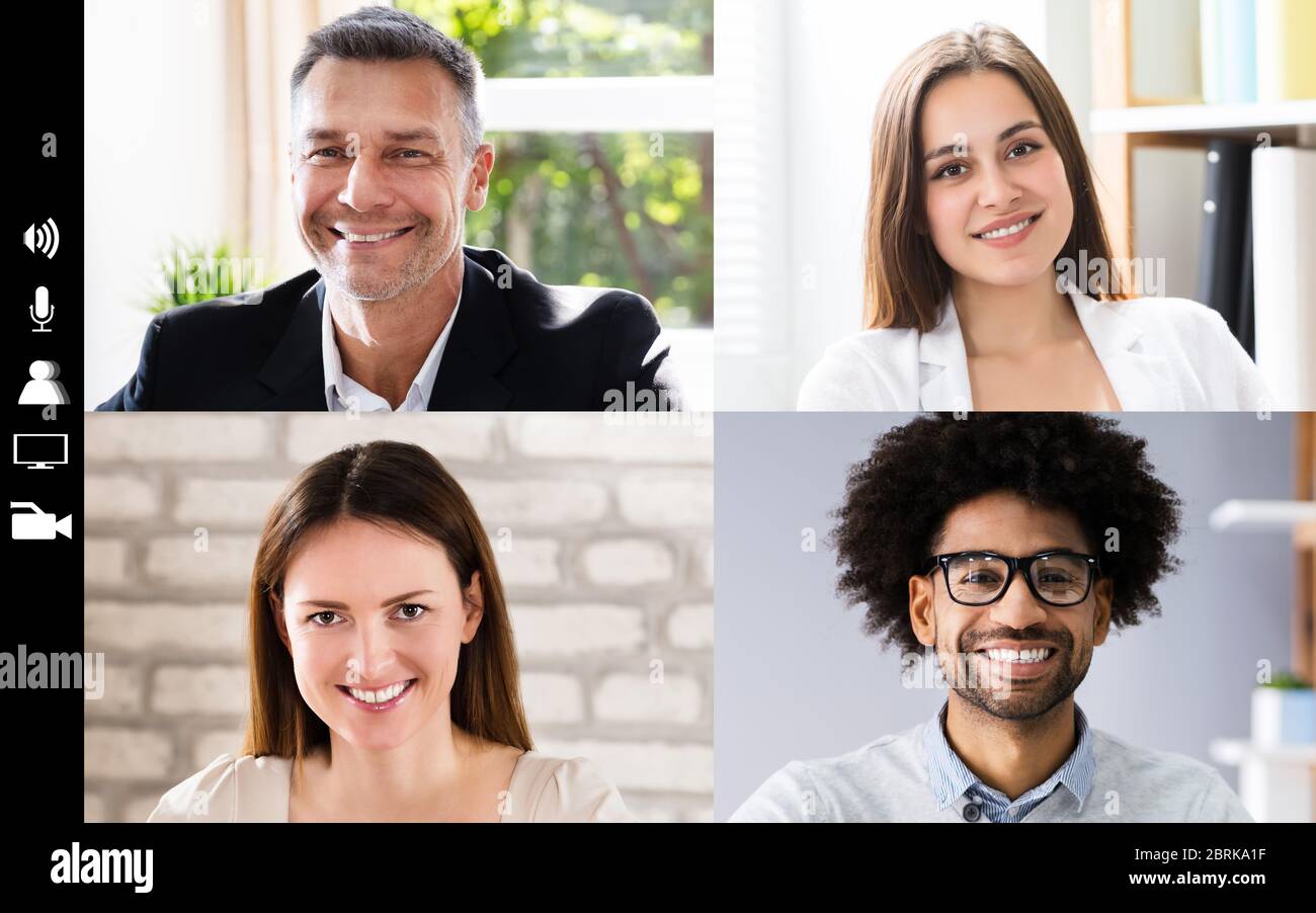 Group Corporate Video Conference Computer Monitor Screen Stock Photo