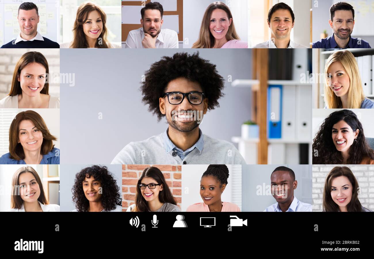 Group Corporate Video Conference Computer Monitor Screen Stock Photo