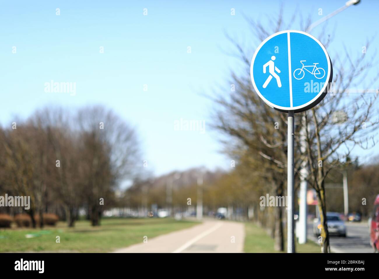 Cyclists and pedestrians right of way hires stock photography and
