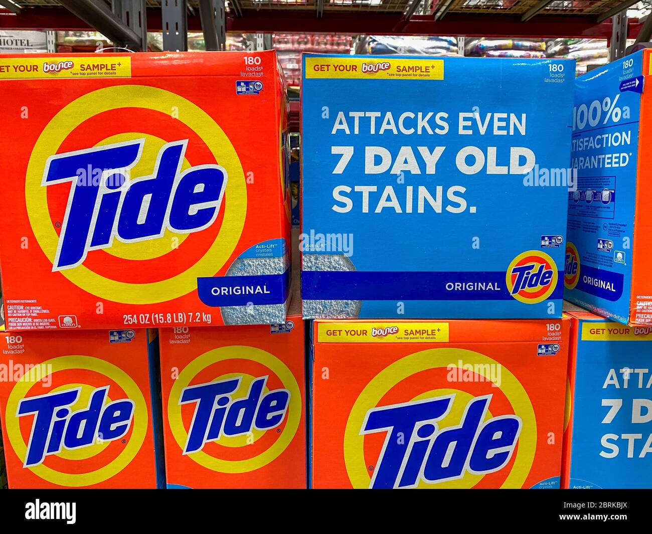 Orlando, FL/USA-2/11/20:   A display of Tide Laundry detergent ready for customers to purchase at a Sams Club grocery store. Stock Photo