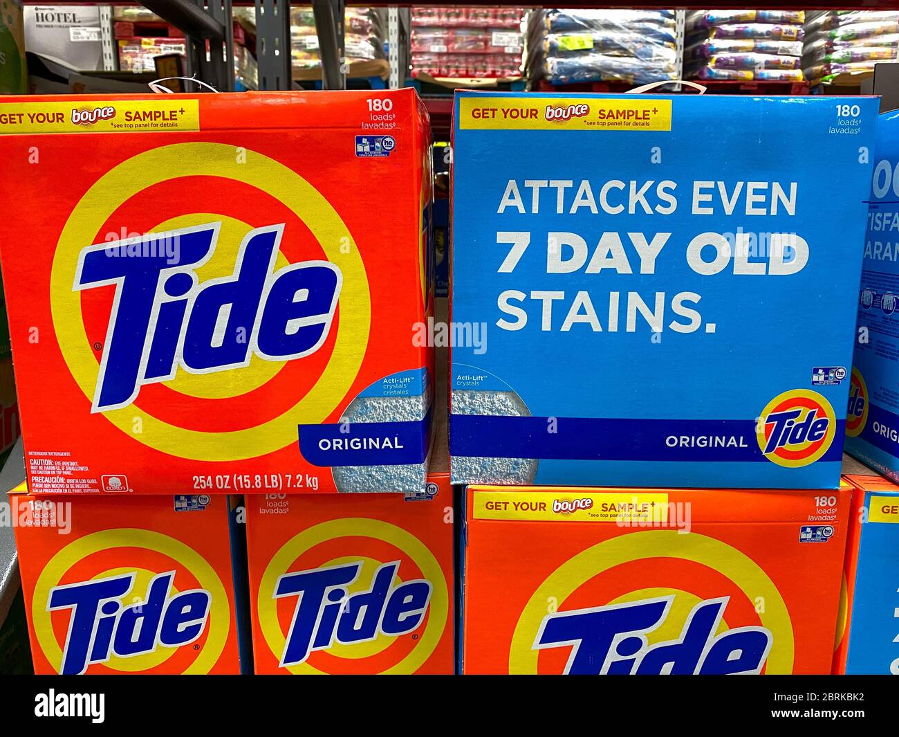 Orlando, FL/USA-2/11/20:   A display of Tide Laundry detergent ready for customers to purchase at a Sams Club grocery store. Stock Photo