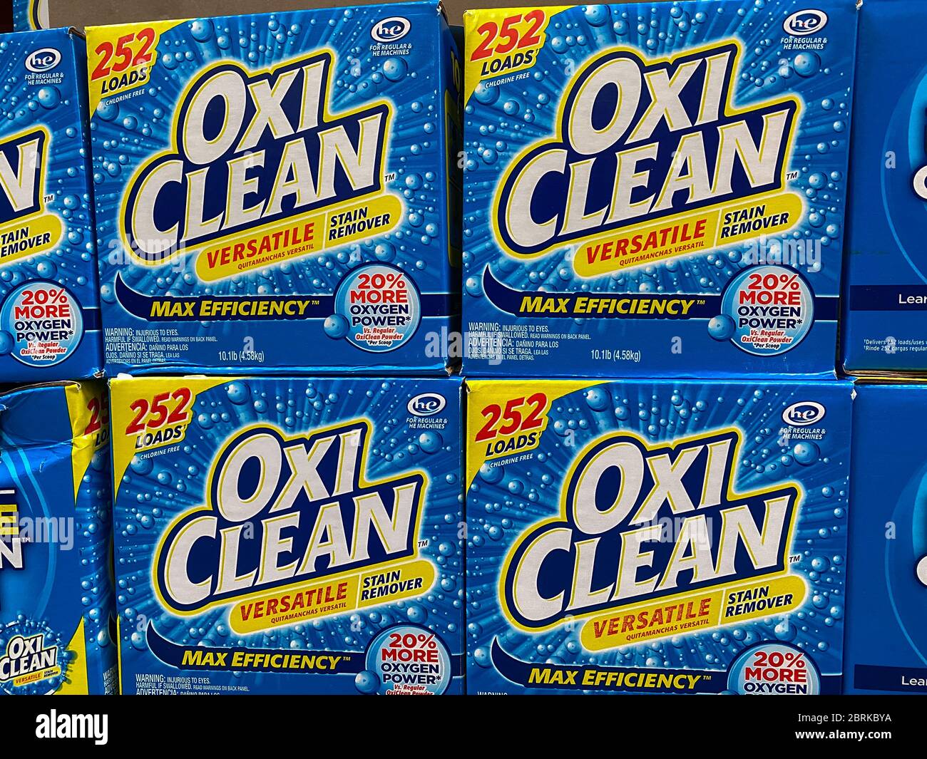 Orlando, FL/USA-2/11/20:   A display of OxiClean stain remover ready for customers to purchase at a Sams Club grocery store. Stock Photo