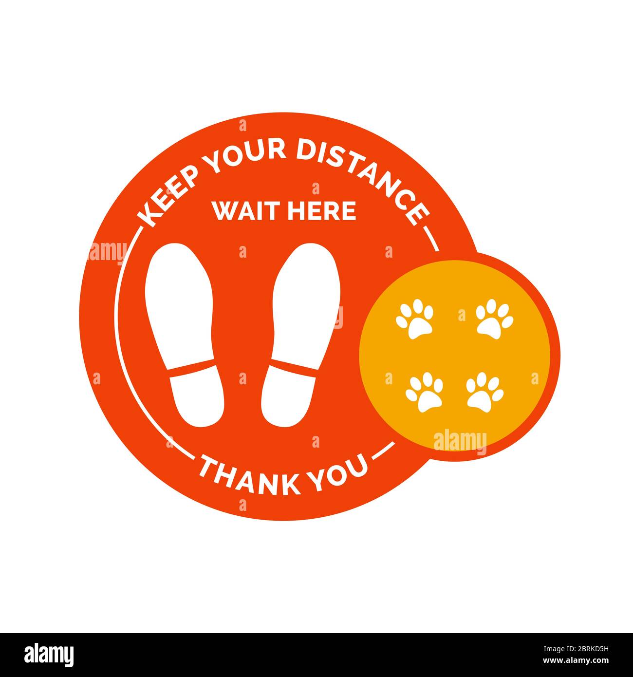 Social distancing and coronavirus covid-19 prevention: floor sticker sign with footprints and pet paws Stock Vector
