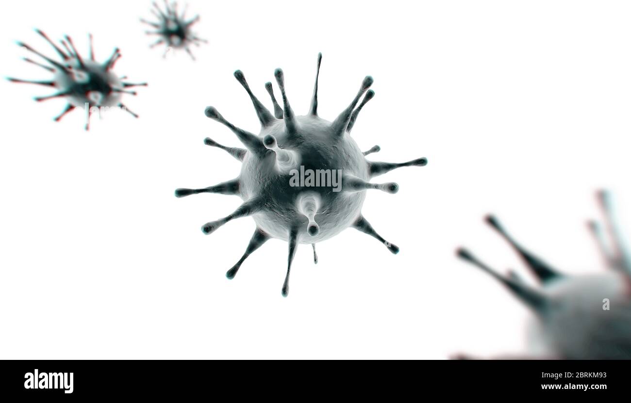 Flu Cell Model Microscopic view of influenza virus cells. 3D medical illustration ...