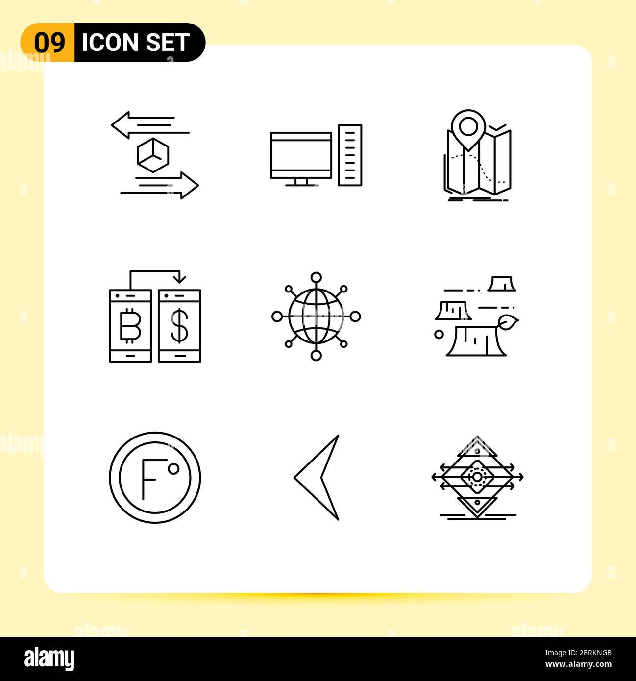 Pack of 9 Modern Outlines Signs and Symbols for Web Print Media such as transection, payment, server, cashless, navigation Editable Vector Design Elem Stock Vector