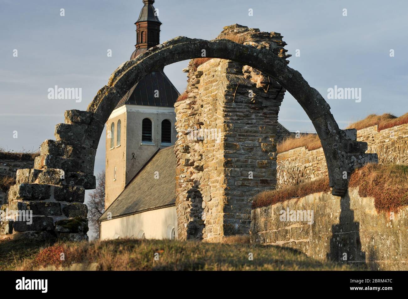 Ruined Gudhem Abbey (Gudhems kloster) was 1152 to 1529 Benedictine and later Cistercian nunnery in Gudhem, Västra Götaland County, Sweden. December 13 Stock Photo
