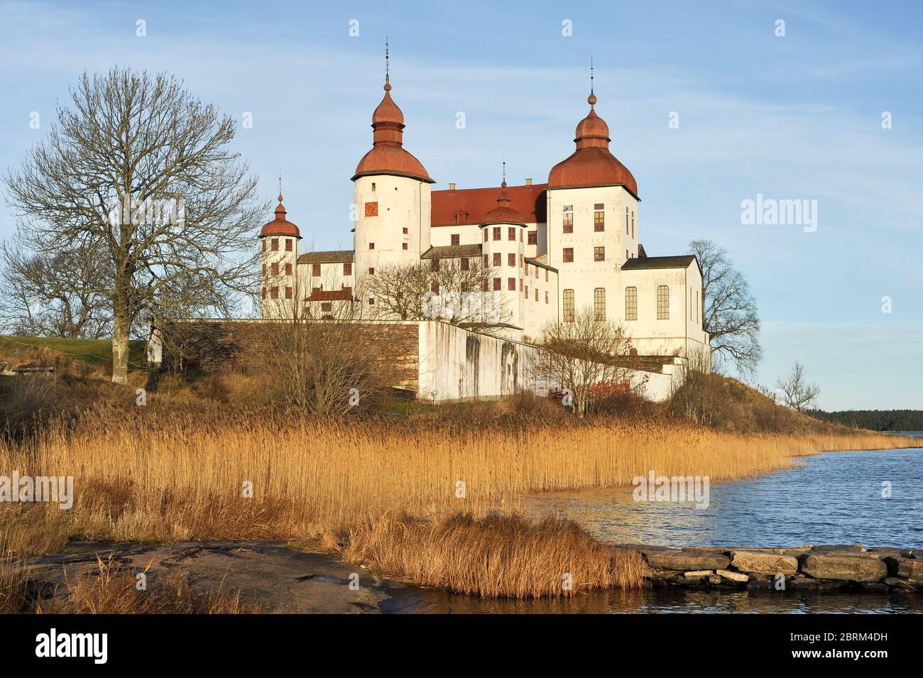 Baroque Lacko Slott (Lacko Castle) built on Kållandsö island on Lake Vänern, Västra Götaland County, Sweden. December 13th 2013, one of th most beauti Stock Photo