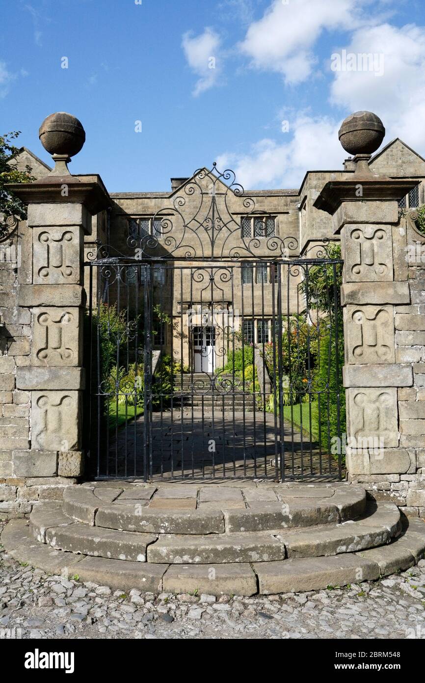 Eyam Hall in the Peak District, National park Derbyshire England UK, Jacobian styled historic manor house, grade II listed building. Stock Photo