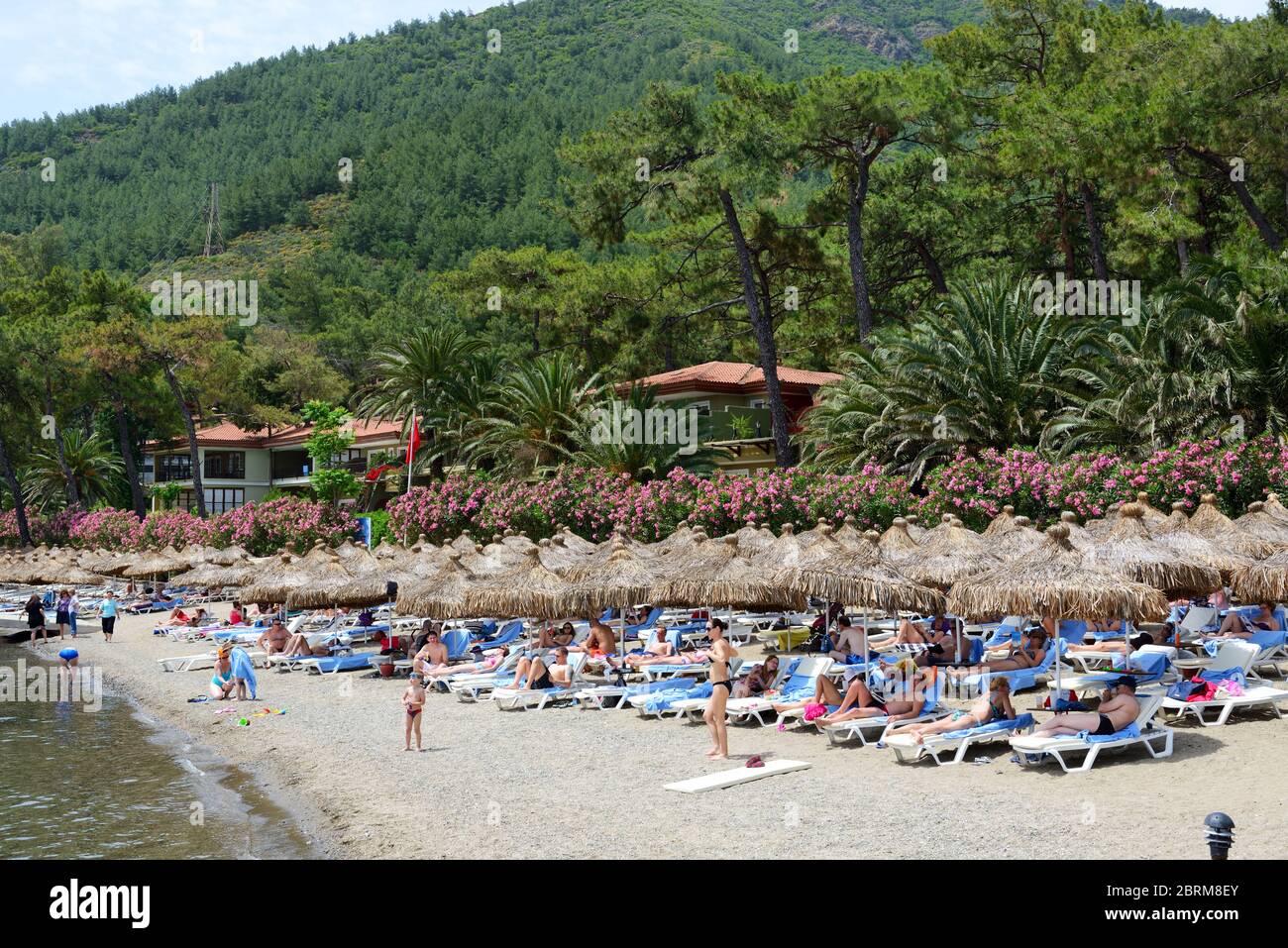 MARMARIS, TURKEY - MAY 18: The tourists enjoing their vacation in luxury hotel on May 18, 2013 in Marmaris, Turkey. More then 36 mln tourists have vis Stock Photo