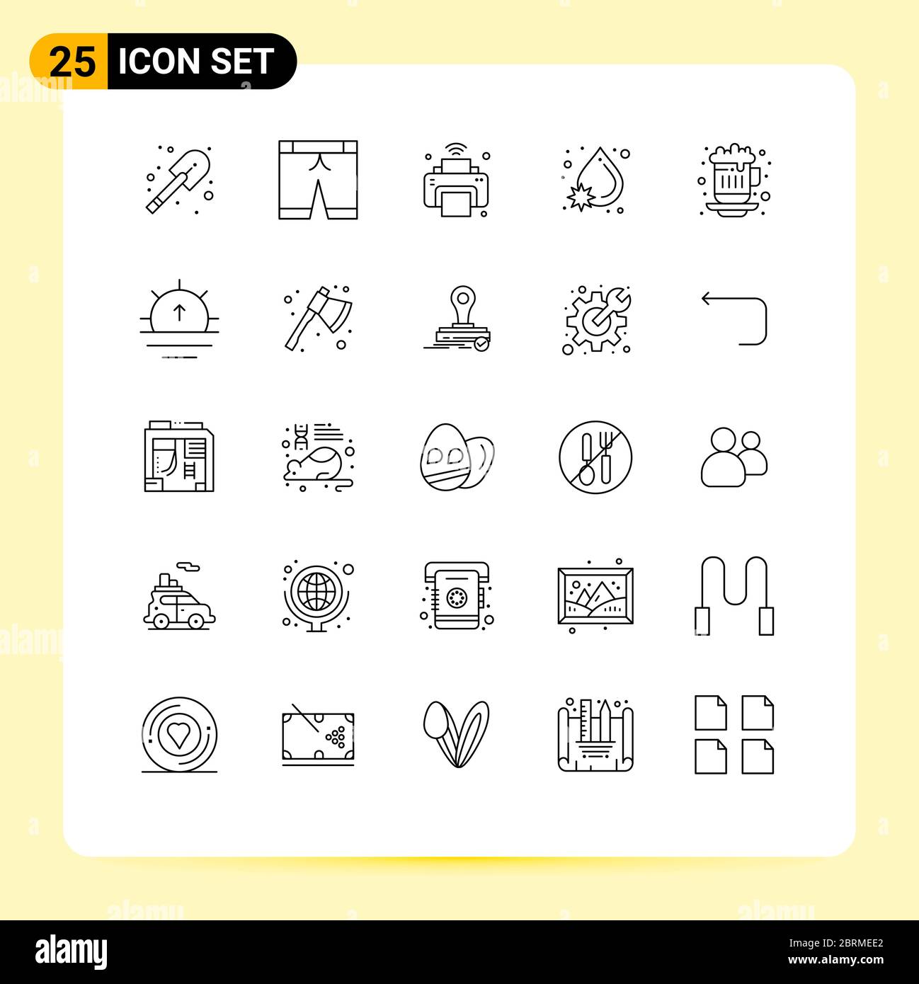 Set of 25 Modern UI Icons Symbols Signs for hot tea, coffee, internet of things, water, blood Editable Vector Design Elements Stock Vector