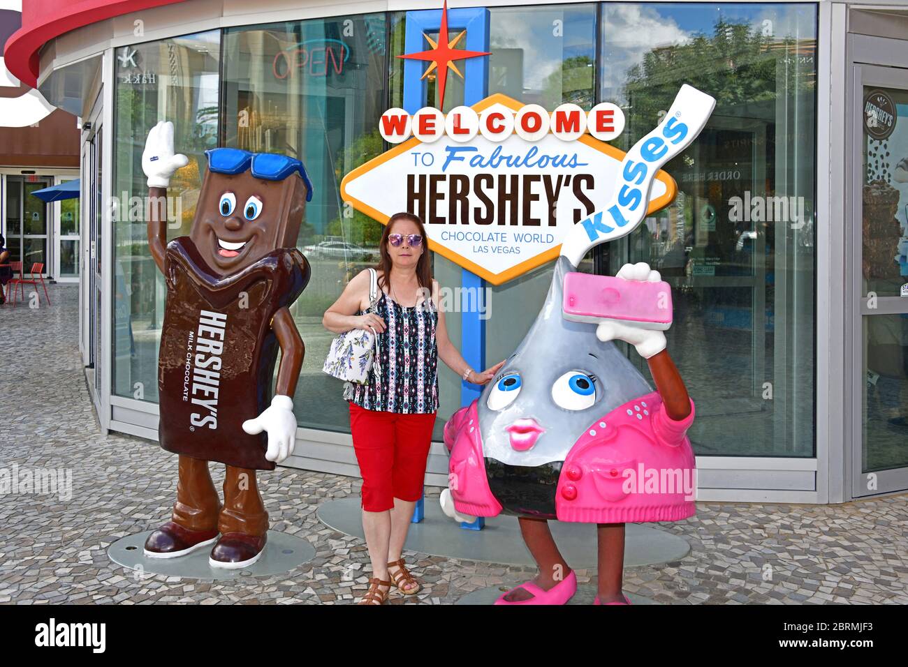Las Vegas NV, USA 10-1-18 Hershey’s Chocolate World provides an opportunity to take a photo with their characters Kiss and Hershey At the NY-NY Hotel Stock Photo